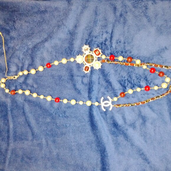 Chanel Paris Edinburgh CC Pendant Necklace Red Tartan Woven Chain w/ Dust Cover - Picture 2 of 11